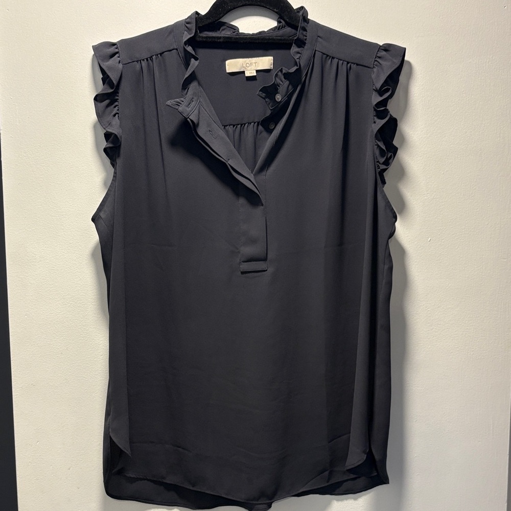 LOFT Gray Ruffle Sleeve Sleeveless Blouse
